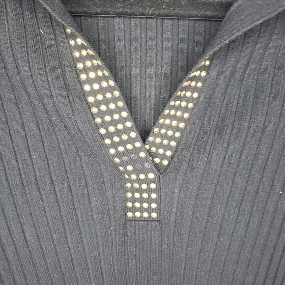 Cache Vintage Y2k Black Gold Studded Ribbed Knit V-Neck Long Sleeve M - Picture 2 of 6